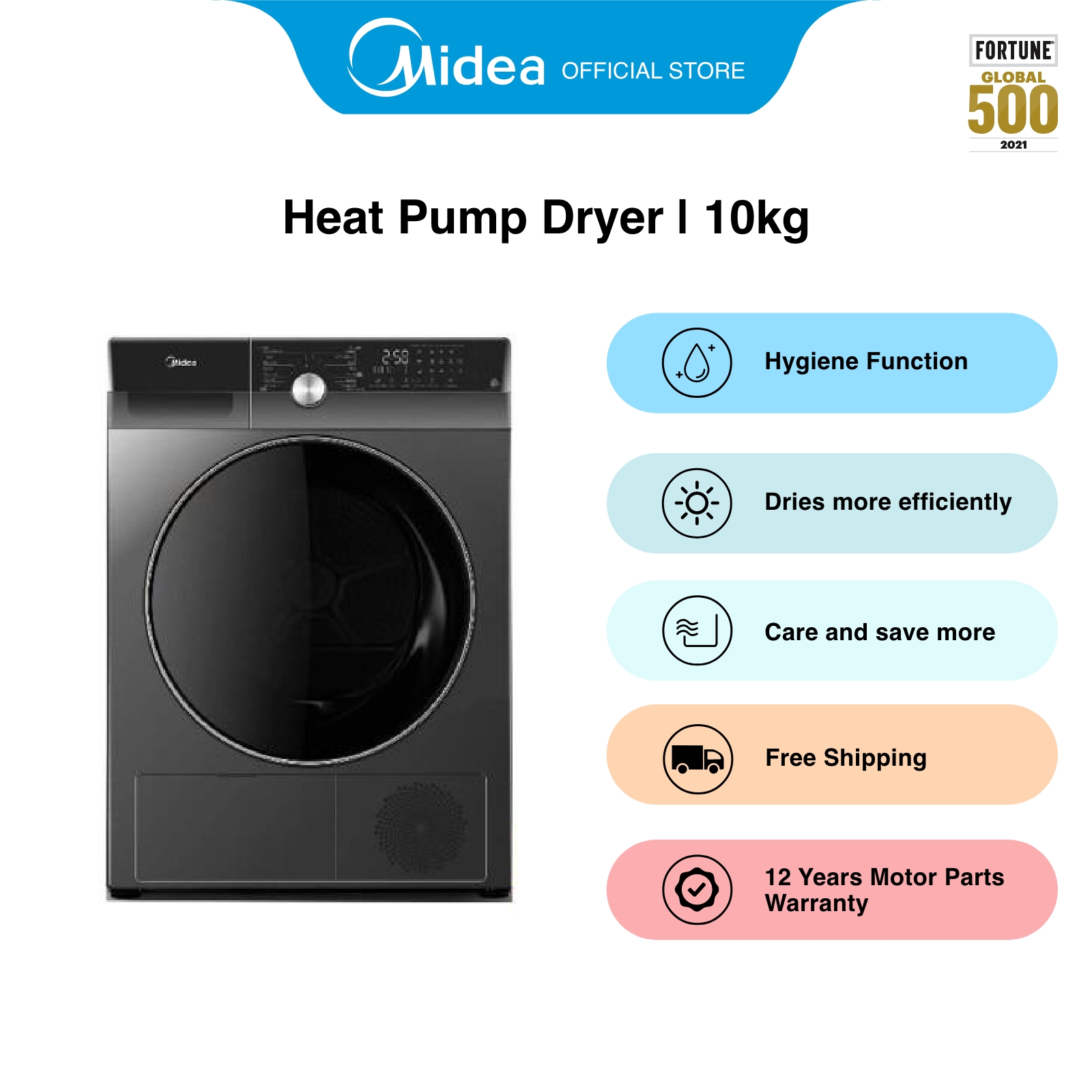 [Bulky] Midea MDK1088HP Silver Heat Pump Dryer, 10kg, Energy Rating 5 Ticks